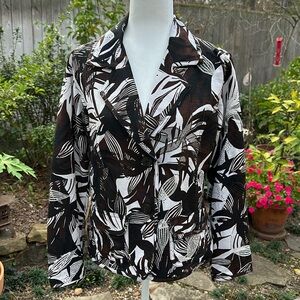 CHICO’S Black/ Brown/ Cream Floral Embroidered Silk Jacket (Sz: 1)